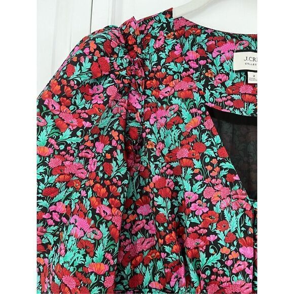 J. Crew Drapey Puff Sleeve Dress In Ratti Red Blooms Collection Dress Size 2 EUC - Picture 6 of 12